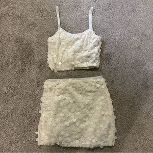 Fashion Nova Cream Sequin Skirt Set
